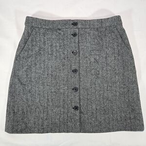 J CREW Gray Wool Blend Short A line Skirt Size 8 Pockets Herringbone Preppy NWT